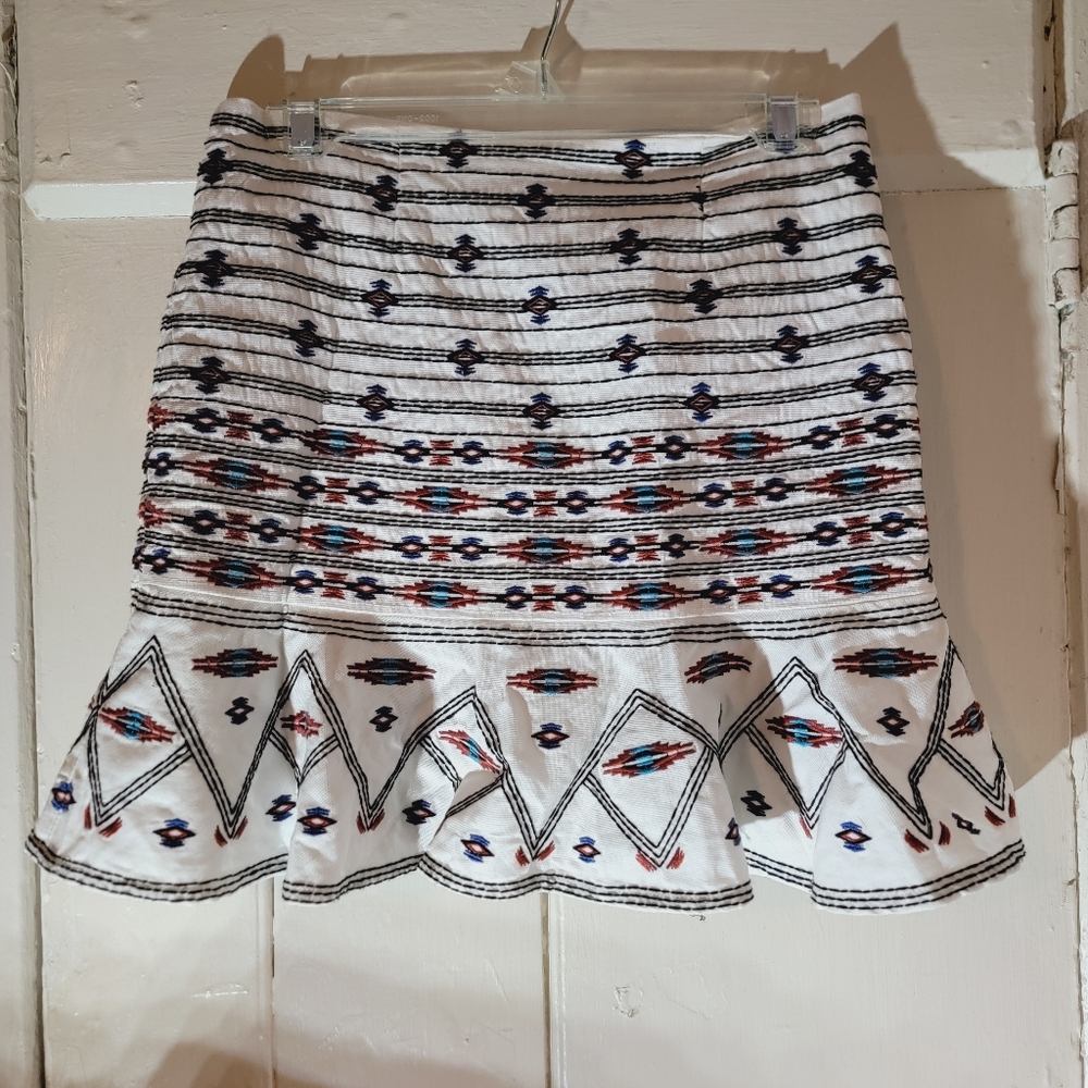 Twelfth street Cynthia Vincent Embroidered Flounce Mini Skirt Boho Chic